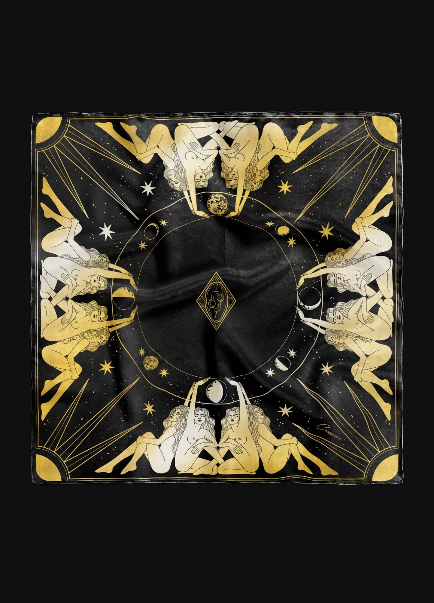 Divine Feminine Scarf – tarot- och altarduk i svart och guld